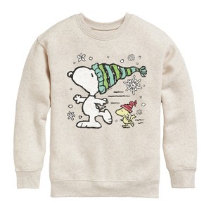 Boys' - Peanuts - Snoopy Woodstock Skate Graphic Long Sleeve Fleece Sweatshirt - 1 of 4