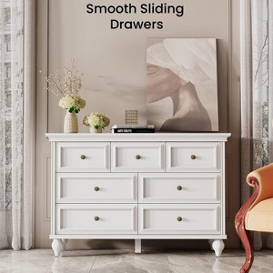 Jojoka 7 Drawer Wooden Dresser for Bedroom, Mid Century Modern Storage Cabinet with Metal Handles and Safety Device, White - 1 of 4