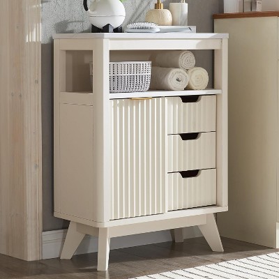 Bathroom Floor Cabinet with 1 Sliding Door & 3 Drawers, Modern Freestanding Bathroom Storage with Adjustable Shelf