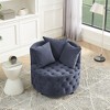 DOMETOUR Velvet Upholstered Swivel Chair for Living Room, with Button Tufted Design and Movable Wheels, Including 3 Pillows, Grey - 2 of 4