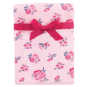 Hudson Baby Infant Girl Quilted Multi-Purpose Swaddle, Receiving, Stroller Blanket, Pink Navy Floral 1-Pack, One Size - 1 of 2