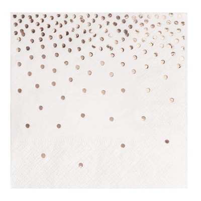 Juvale 100-Pack Disposable Paper Napkins 5" Rose Gold Foil Polka Dot Confetti, Wedding Party Supplies