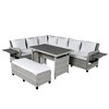 SKRAN 5-Piece Outdoor Patio Rattan Sofa Set with 2 Extendable Side Tables, Dining Table and Washable Covers for Backyard, Poolside, Indoor, White - 2 of 4