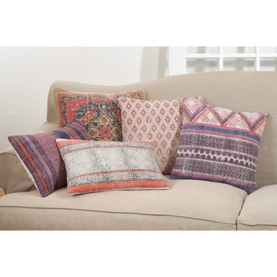 Bohemian Mosaic Red Cotton and Polyester Square Throw Pillow