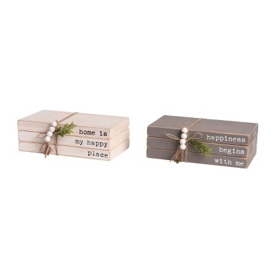 Transpac Wood Springtime Book Stack Set of 2 Spring Home Decorations