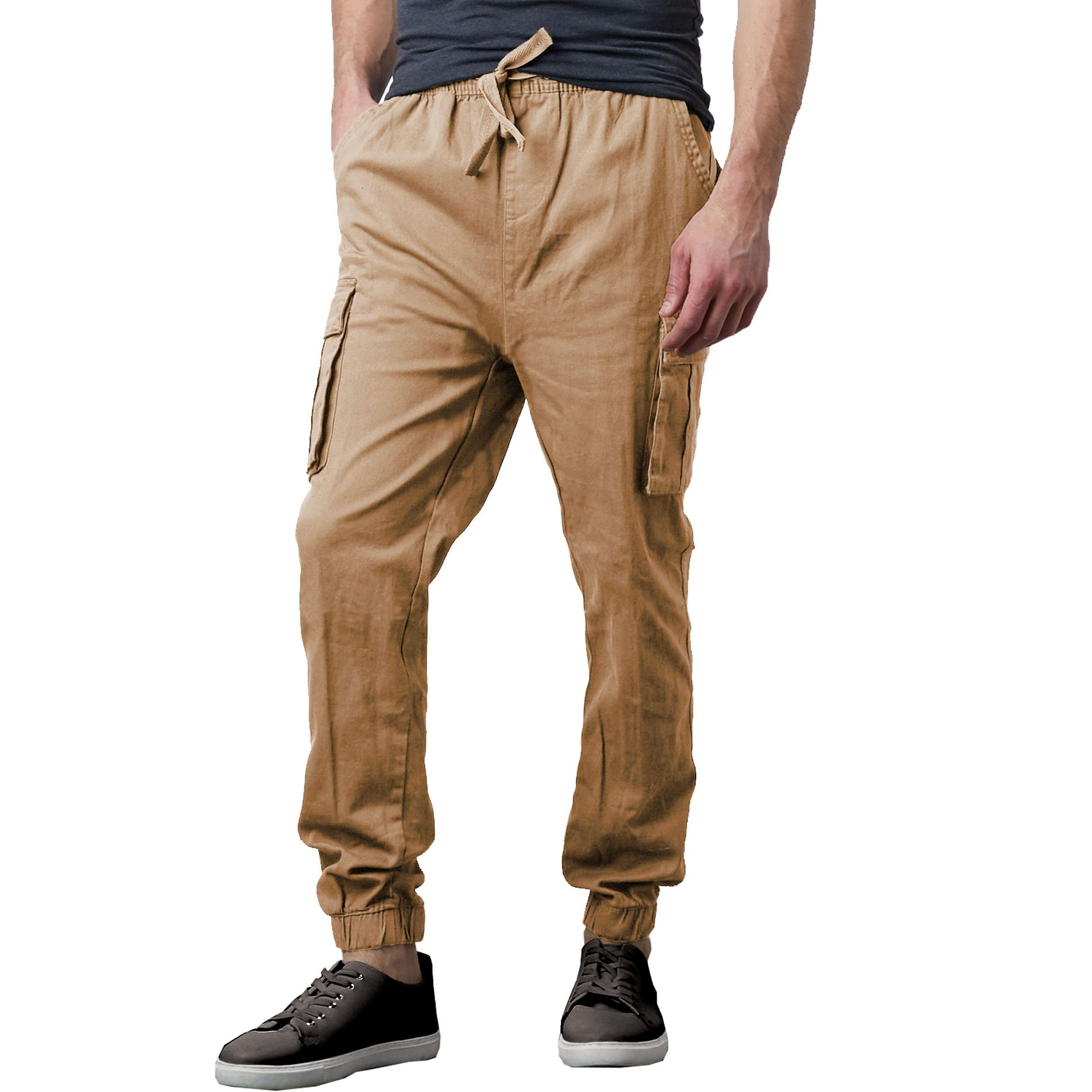 Jump Start Men's Slim Fit  Cotton Flex Stretch Cargo Jogger Pants-Dark Khaki-XL