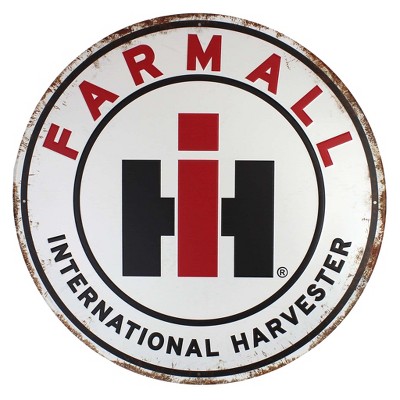 IH Farmall Distressed Metal Advertising Sign, 24 Inch Diameter BAR2443