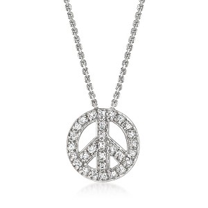 Ross-Simons 0.10 ct. t.w. Diamond Peace Sign Pendant Necklace in 14kt White Gold - 1 of 4