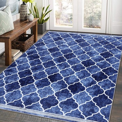 Moroccan Geometric Rug Modern Non-Slip Low Pile Rug Washable Boho Rug