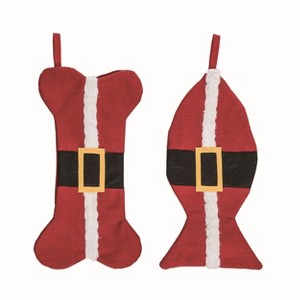 Transpac Fabric Pet Santa Stocking Set of 2 Christmas Home Decorations - 1 of 1
