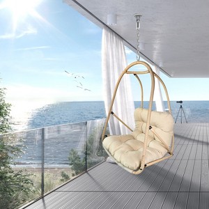 Gulches Foldable Stand-Free Swing Egg Chair 350lbs Capacity, Dual Cup Holders, UV-Resistant Cushion/Pillow, Indoor/Outdoor - 1 of 4