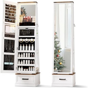 GlasFlength Decorative Wall Mirrors Standing Jewelry Armoires with Storage Shelves, Lockable with Lighting and Bottom Wheels, White 53.5"H - 1 of 1