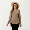 Anna-Kaci Women's Long Sleeve V-Neck Top with Side Drawstring Ruched Hem - 2 of 4