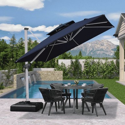PURPLE LEAF 9/10/11/12ft Square Patio Cantilever Umbrella with Base Windproof Offset Heavy Duty Sun Umbrella for Pool Lawn Garden 360 Degree Rotation