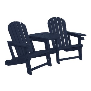 WestinTrends Azura Outdoor HDPE Adirondack Chairs With Connecting Table Tray (Set of 2), Navy Blue - 1 of 4