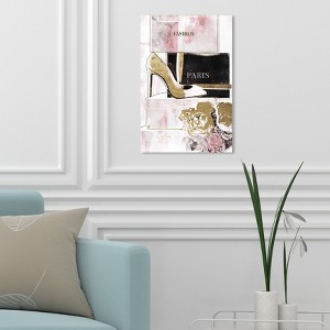 Oliver Gal 15" x 10" Glamorous Stacked Shoes Fashion and Glam Unframed Canvas Wall Art in Pink: Digital Print, Luxury Decor - 1 of 4