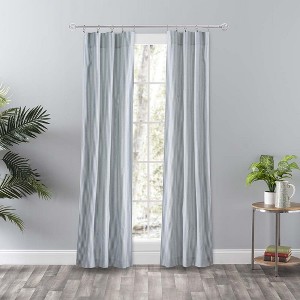 Ellis Curtain Plaza Classic Ticking Stripe Printed on Natural Ground 3" Rod Pocket Tailored Panel Pair Blue - 1 of 4