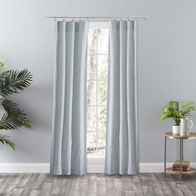 Ellis Curtain Plaza Classic Ticking Stripe Printed on Natural Ground 3" Rod Pocket Tailored Panel Pair Blue, 1 of 5