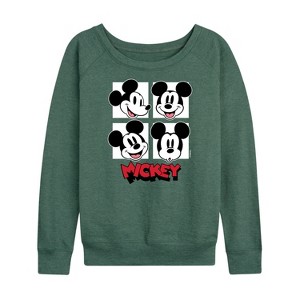 Women's - Disney - Mickey Mouse Grid Lightweight French Terry Wide Neck Long Sleeve Shirt - 1 of 4
