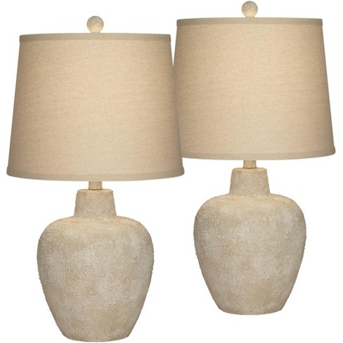 360 Lighting Romeo 23 1/2" High Jar Small Farmhouse Rustic Modern Accent Table Lamps Set of 2 Beige Distressed Earth Tone Finish Living Room Bedroom - image 1 of 4