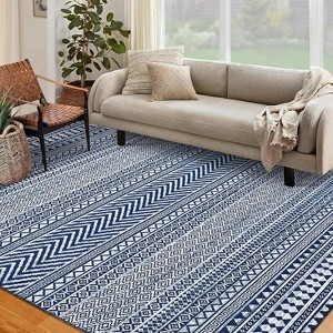 Boho Area Rug, Neutral Black Low Pile Washable Carpet, Non-Slip Non-Shedding Indoor Rug for Living Room, Bedroom, Kitchen, Bathroom - 1 of 4