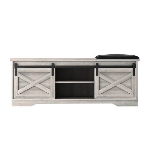 Entryway Shoe Bench With Sliding Door Cushion Adjustable Shelf Large Storage Space Shoe Rack Storage Organizer for Entryway Living Room - 1 of 4