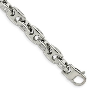 Black Bow Jewelry Men's 9.5mm Stainless Steel & CZ Fancy Anchor Chain Bracelet, 9 Inch - 1 of 4