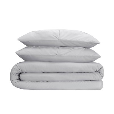 Simply Clean Light Gray Microfiber 3-Piece Duvet Cover Set