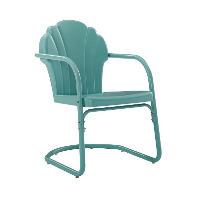 Teal and Blue Green Scalloped Steel Retro Patio Chairs, Set of 2