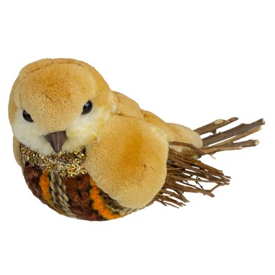 Northlight 8.5" Orange and Brown Autumn Harvest Table Top Bird with Sequins