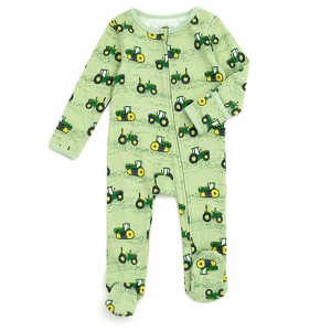John Deere Tractor Farm Animals Baby Zip Up Sleep N' Play Coverall Newborn to Infant - 1 of 4