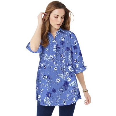 Roaman's Women's Plus Size Pleated Stretch-Poplin Tunic