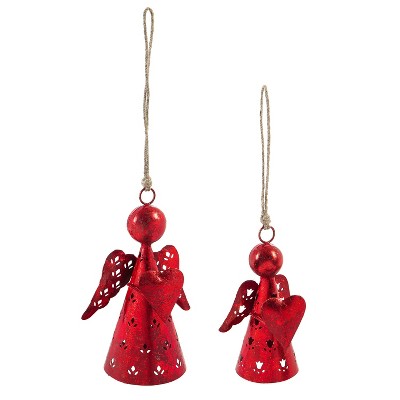 Cypress Home Beautiful Red Metal Angel Ornament Christmas Decor, Set of 2 - 6 x 5 x 10 Inches Indoor/Outdoor Decoration