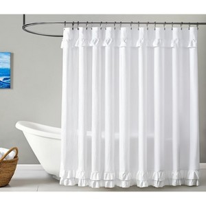 Recycled Cotton Ruffle White Shower Curtain - 72"x72" - 1 of 1