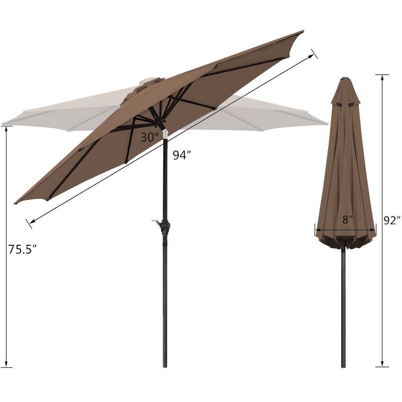9' x 9' Outdoor Market Patio Umbrella with Push Button Tilt - Devoko, 5 of 6