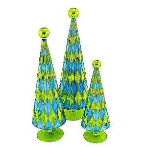 Cody Foster 14.5 Inch Diamond Trees Blue Green Christmas Decorative Tree Set , Christmas Decor Mid Century Style Reflective (3PC) - 1 of 4