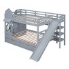 PAGED Wooden Castle Bunk Bed Loft Bed, Twin over Twin Bed Frame with Drawers, Shelves, Slide, Stairs and Guardrail for Kids, Teens - 3 of 4