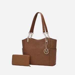 MKF Collection Savannah M Logo Printed Vegan Leather Women’s Tote and Wristlet Wallet by Mia K- 2 pieces - 1 of 4