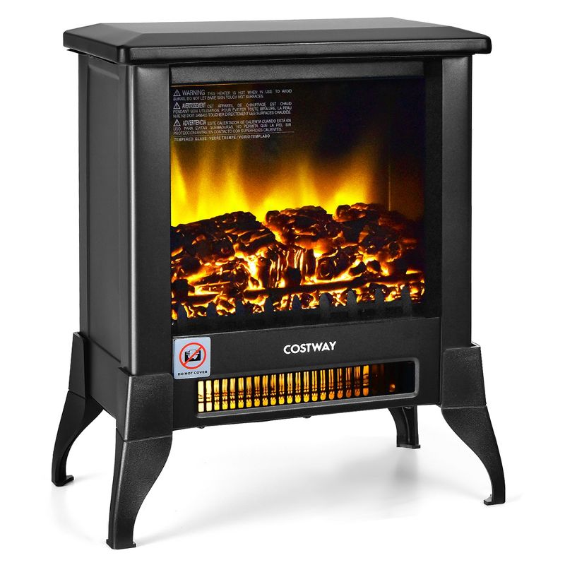 Costway 18''  Electric Fireplace Stove Freestanding Heater W/ Flame Effect 1400W, 1 of 11