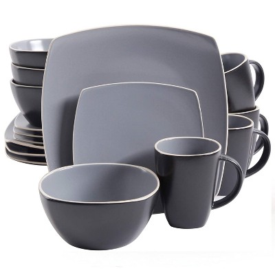 Gibson Elite Soho Lounge 16 Piece Reactive Glaze Durable Microwave and Dishwasher Safe Plates, Bowls, and Mugs Dinnerware Set, Matte Grey