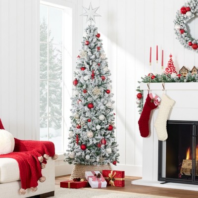 6ft Snow Flocked Slim Artificial Christmas Tree with Metal Stand