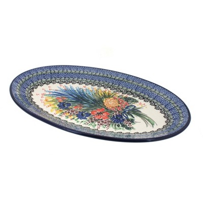 Blue Rose Polish Pottery Summer Blooms Oval Platter