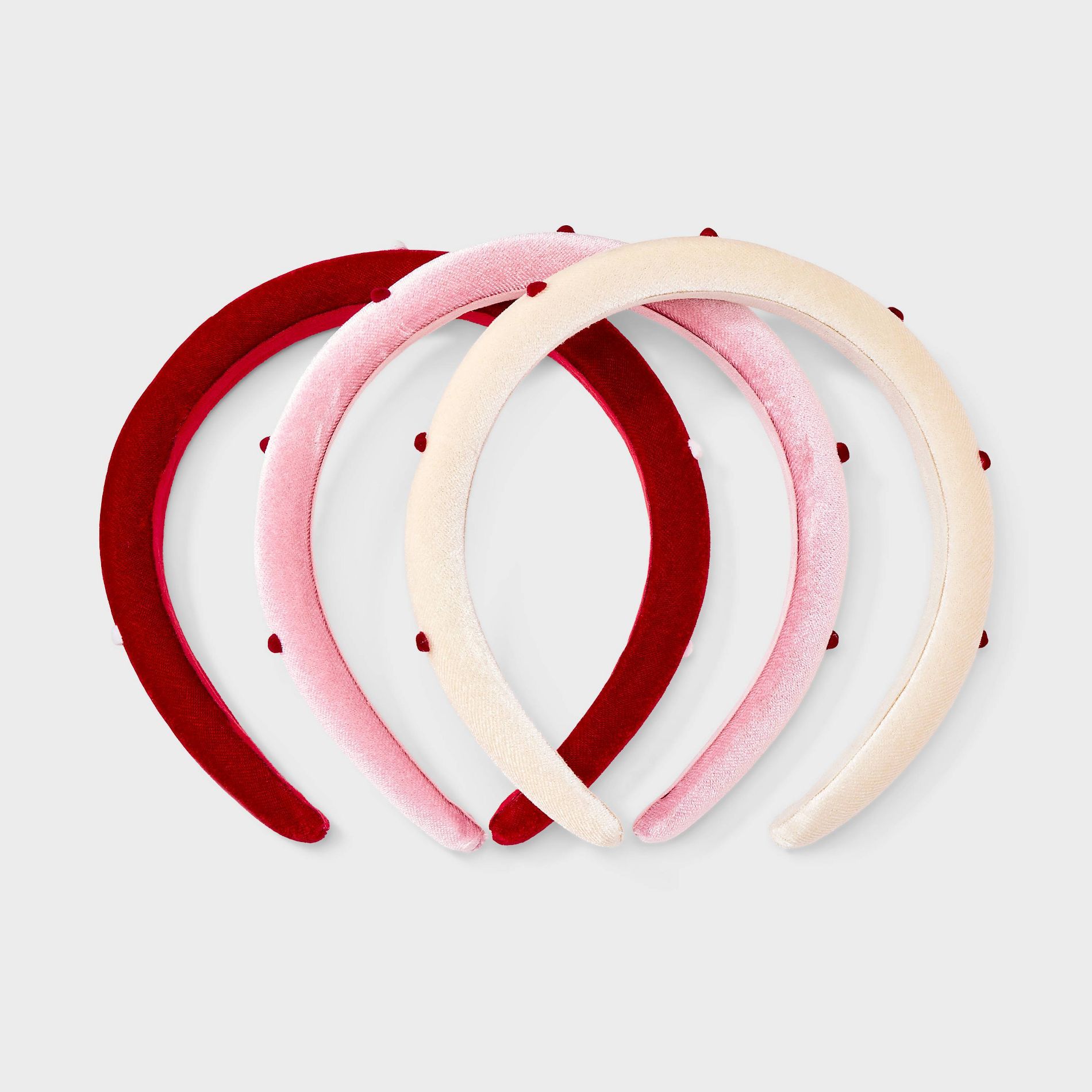 Valentines Heart Headband 3pc Set - Cream/Pink/Red