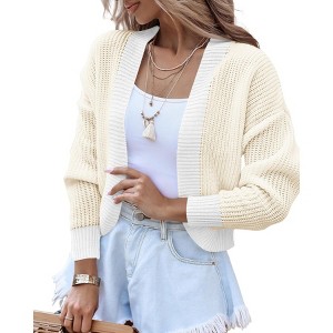 BLUEMING Womens Open Front Knit Cropped Cardigans Sweater Lantern Long Sleeve Fall Casual Shrugs Sweater - 1 of 1