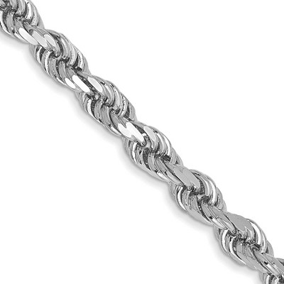 Black Bow Jewelry 3mm 10k White Gold Solid Diamond Cut Rope Chain Necklace