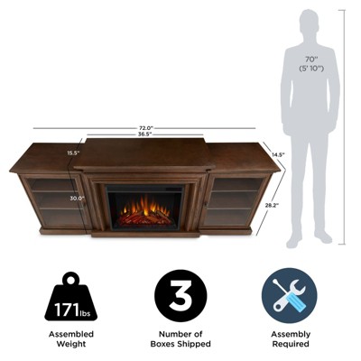 Chestnut Oak 72" TV Stand with Electric Fireplace and Glass Cabinets