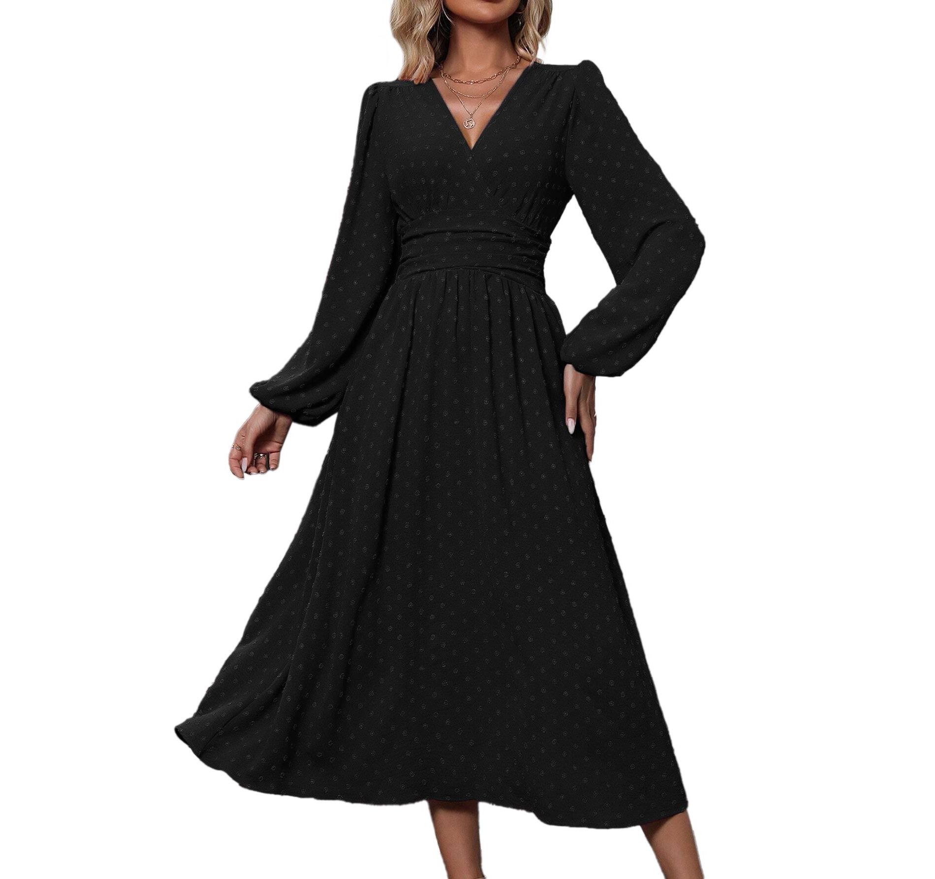 Women's V Neck Long Sleeve Maxi Dress 2025 Fall Casual High Waist A Line Long Flowy Party Dresses