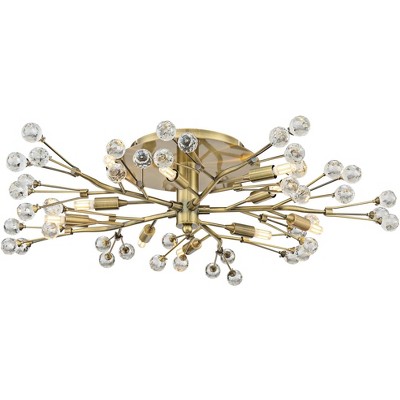 Possini Euro Design Modern Ceiling Light Semi Flush Mount Fixture Sputnik  Brass 30 1/2 Wide 15-Light Double Glass Ball Hallway 