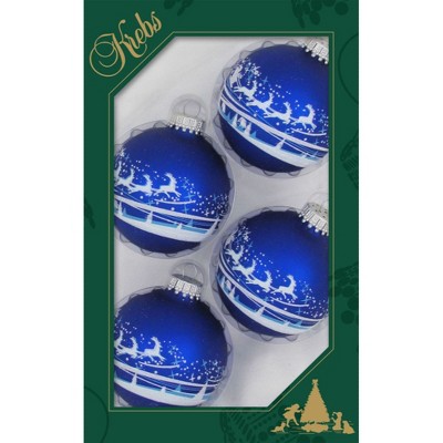 Christmas by Krebs 4ct Royal Blue and White Santa Over Village Matte Christmas Ball Ornaments 2.5" (67mm)