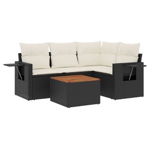 vidaXL 5 Piece Patio Sofa Set with Cushions Black and Cream Poly Rattan - 1 of 4